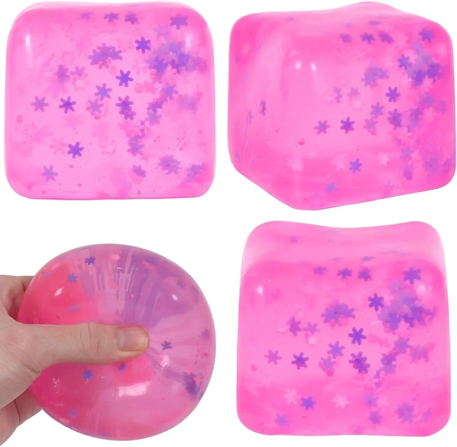 Snowflake Ice Cube Squishy Toy, Big Size 7cm Stress Relief Fidget Toys for Adults, Sensory Squishy Toys for Anxiety Relief and Focus, Soft Slow Rise Squeeze Toy for Stress (Pink)