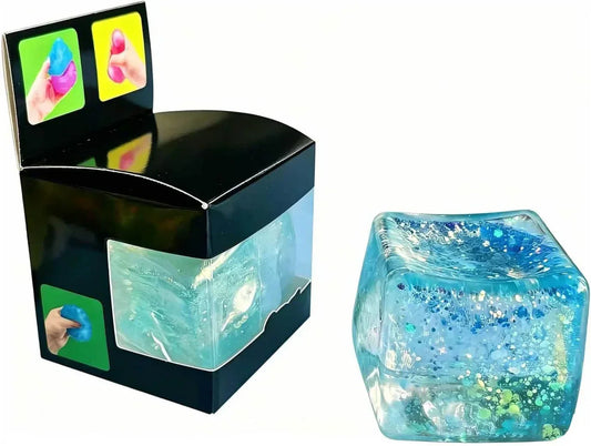 Premium Block Cube Squishy-Squishy Stress Cube,Slow Rise Fidget Cube Squishies Sensory Soft High Density Ice Squeeze Ball Fidget Toy Ice Cube Slow Rise (Blue)