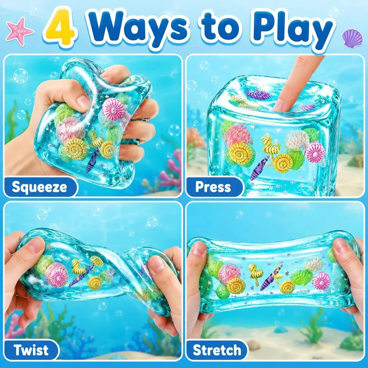 Large Squishy Ice Cube Stress Ball - Slow Rising Maltose Texture Jelly Fidget Toys with Star Glitter - Sensory Squeeze Toy for Anxiety Relief - Desk Gifts for Kids & Adults