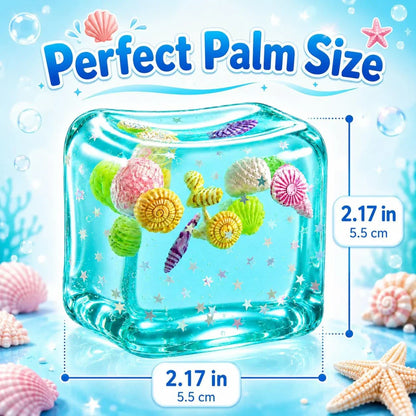 Large Squishy Ice Cube Stress Ball - Slow Rising Maltose Texture Jelly Fidget Toys with Star Glitter - Sensory Squeeze Toy for Anxiety Relief - Desk Gifts for Kids & Adults