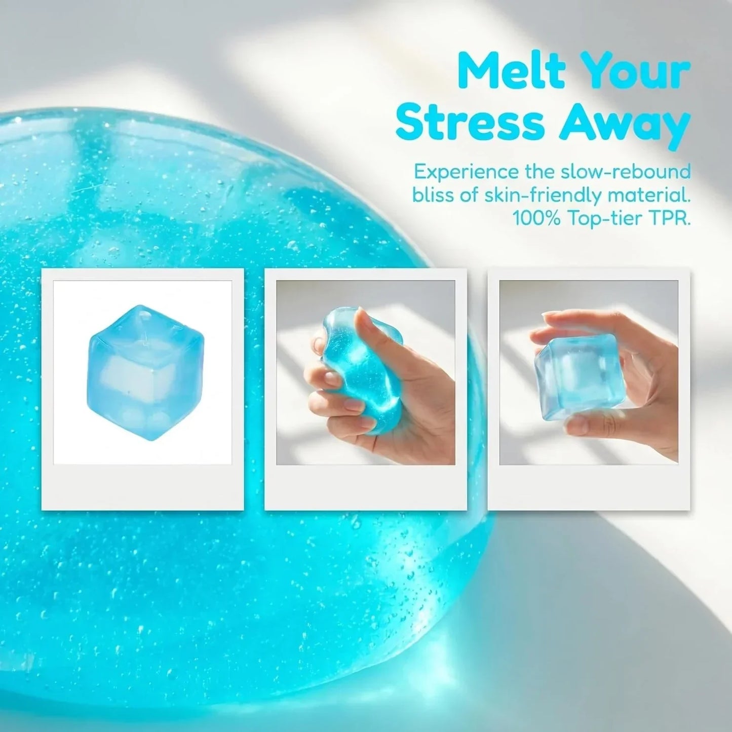 Ice Cube Squishy Stress Balls, Premium Big Block Fidget Cube, Soft Maltose Slow Rising Sensory Toy, Durable Squeeze Anxiety Relief Desk Toys Gift for Birthday (Blue)