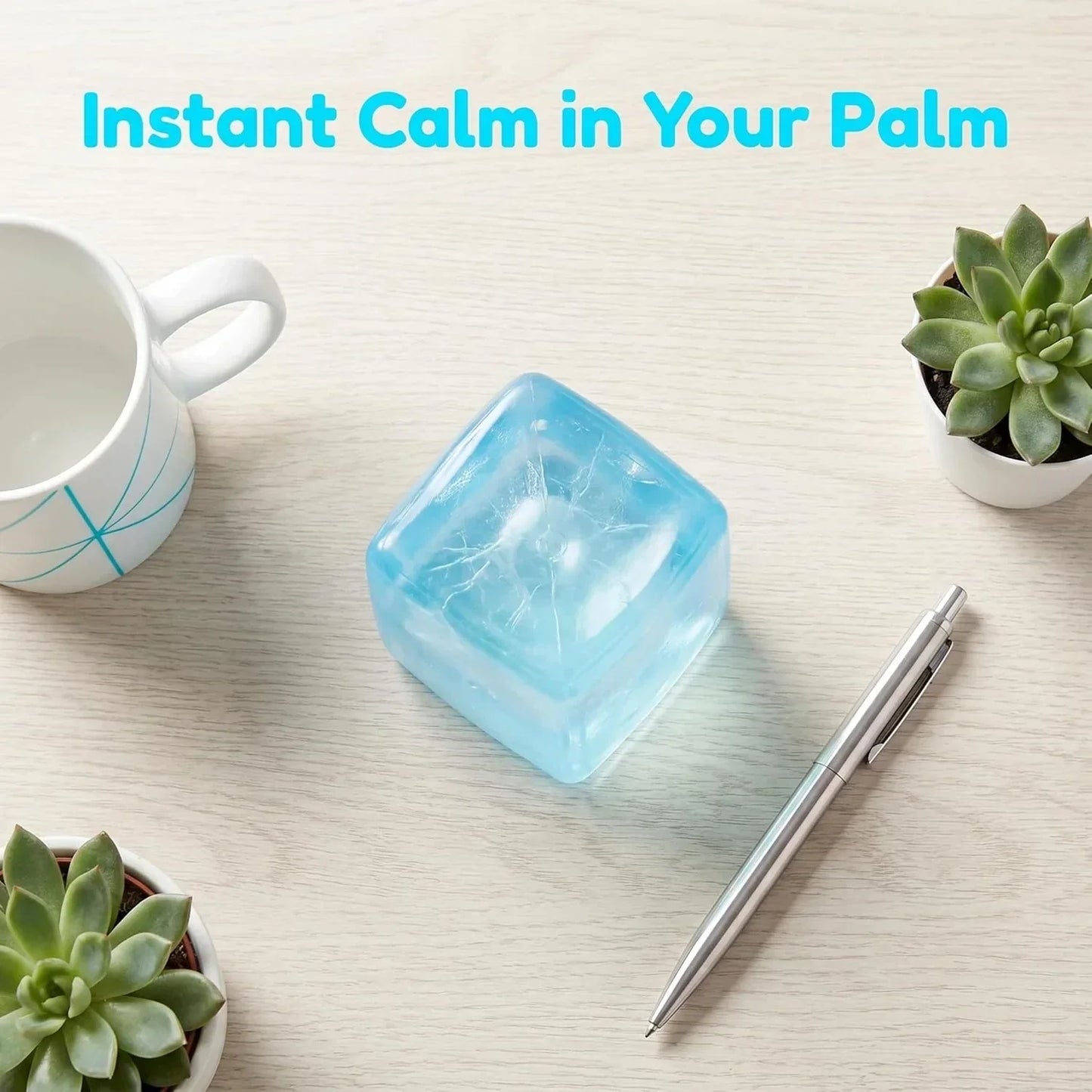 Ice Cube Squishy Stress Balls, Premium Big Block Fidget Cube, Soft Maltose Slow Rising Sensory Toy, Durable Squeeze Anxiety Relief Desk Toys Gift for Birthday (Blue)