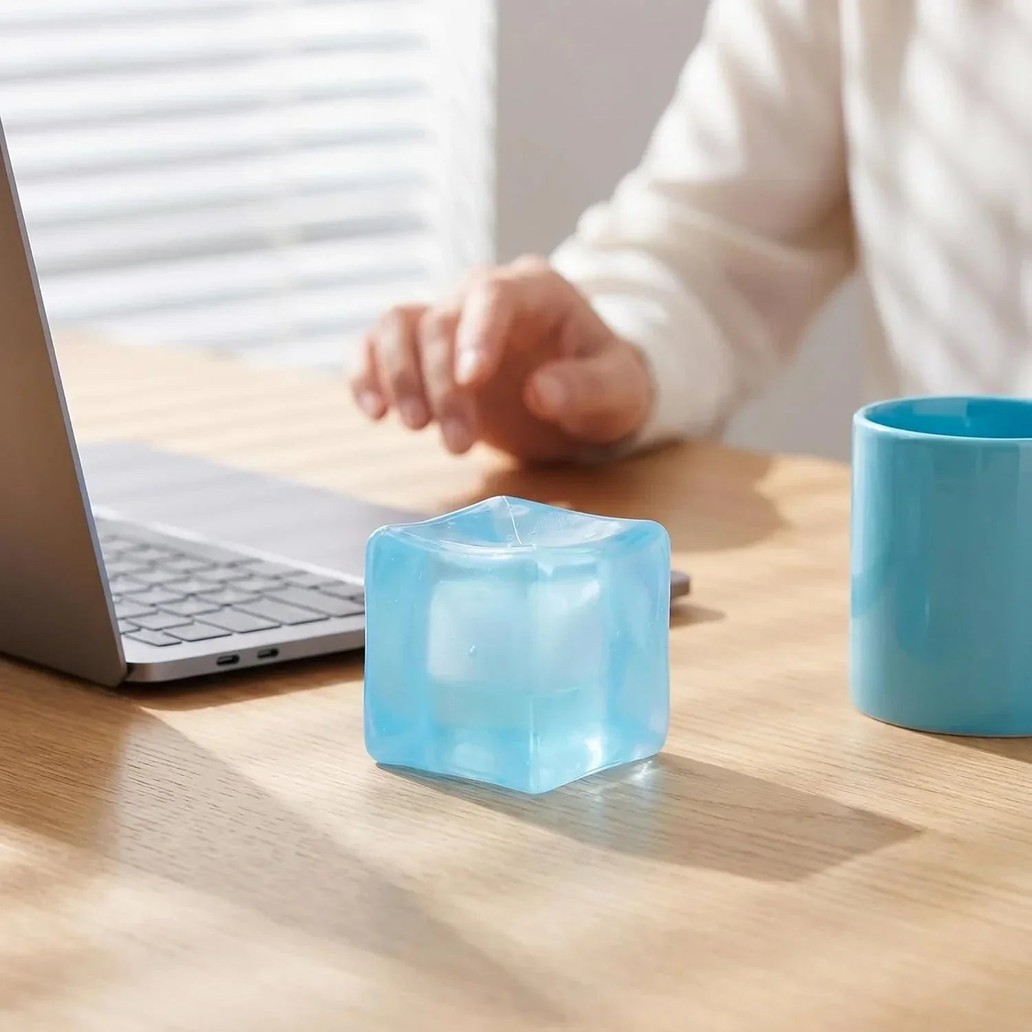 Ice Cube Squishy Stress Balls, Premium Big Block Fidget Cube, Soft Maltose Slow Rising Sensory Toy, Durable Squeeze Anxiety Relief Desk Toys Gift for Birthday (Blue)