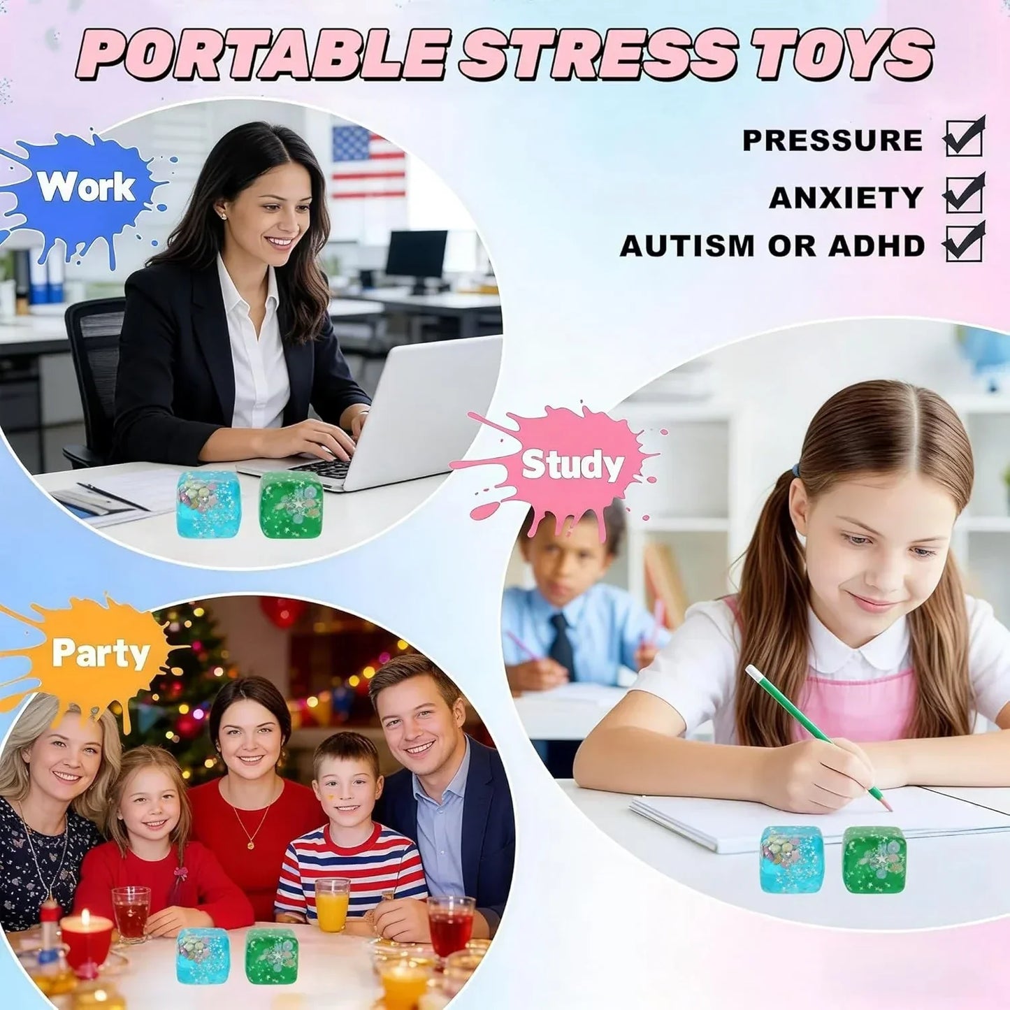 Ice Cube Cube Fidget Toys - Sensory Toys for Kids with Real Sea Shells, Squishy Fidget Toy for Kids & Adults | Non-Toxic Squeeze Ball for Anxiety, Focus & Calm for School, Office