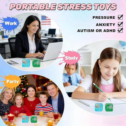 Ice Cube Cube Fidget Toys - Sensory Toys for Kids with Real Sea Shells, Squishy Fidget Toy for Kids & Adults | Non-Toxic Squeeze Ball for Anxiety, Focus & Calm for School, Office