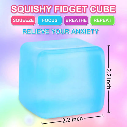 4 Pack Stress Cube Sensory Fidget Toys for Anxiety Stress Relief, Slow Rising Fidget Cube Squeeze Toys, Squishy Cube Filled with Thick Substance, Ice Cube Stress Balls for Adults Kids