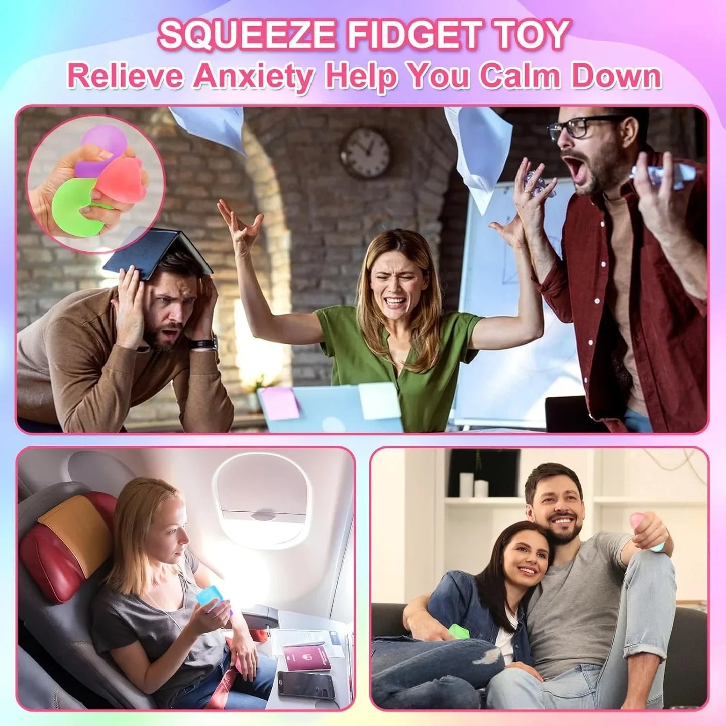 4 Pack Stress Cube Sensory Fidget Toys for Anxiety Stress Relief, Slow Rising Fidget Cube Squeeze Toys, Squishy Cube Filled with Thick Substance, Ice Cube Stress Balls for Adults Kids