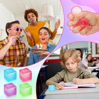 4 Pack Stress Cube Sensory Fidget Toys for Anxiety Stress Relief, Slow Rising Fidget Cube Squeeze Toys, Squishy Cube Filled with Thick Substance, Ice Cube Stress Balls for Adults Kids