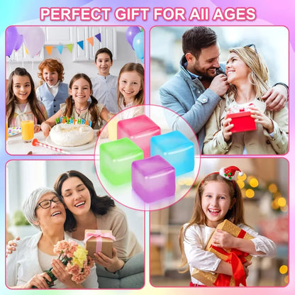 4 Pack Stress Cube Sensory Fidget Toys for Anxiety Stress Relief, Slow Rising Fidget Cube Squeeze Toys, Squishy Cube Filled with Thick Substance, Ice Cube Stress Balls for Adults Kids