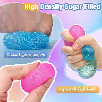 Textured Mini Stress Balls: 9 Pack High Density Solid Squishy Toys, 1.6" Small Sensory Fidget for Kids Adults, Quiet Anxiety Relief Item for Classroom, Malt Sugar Filled, Prizes for Students