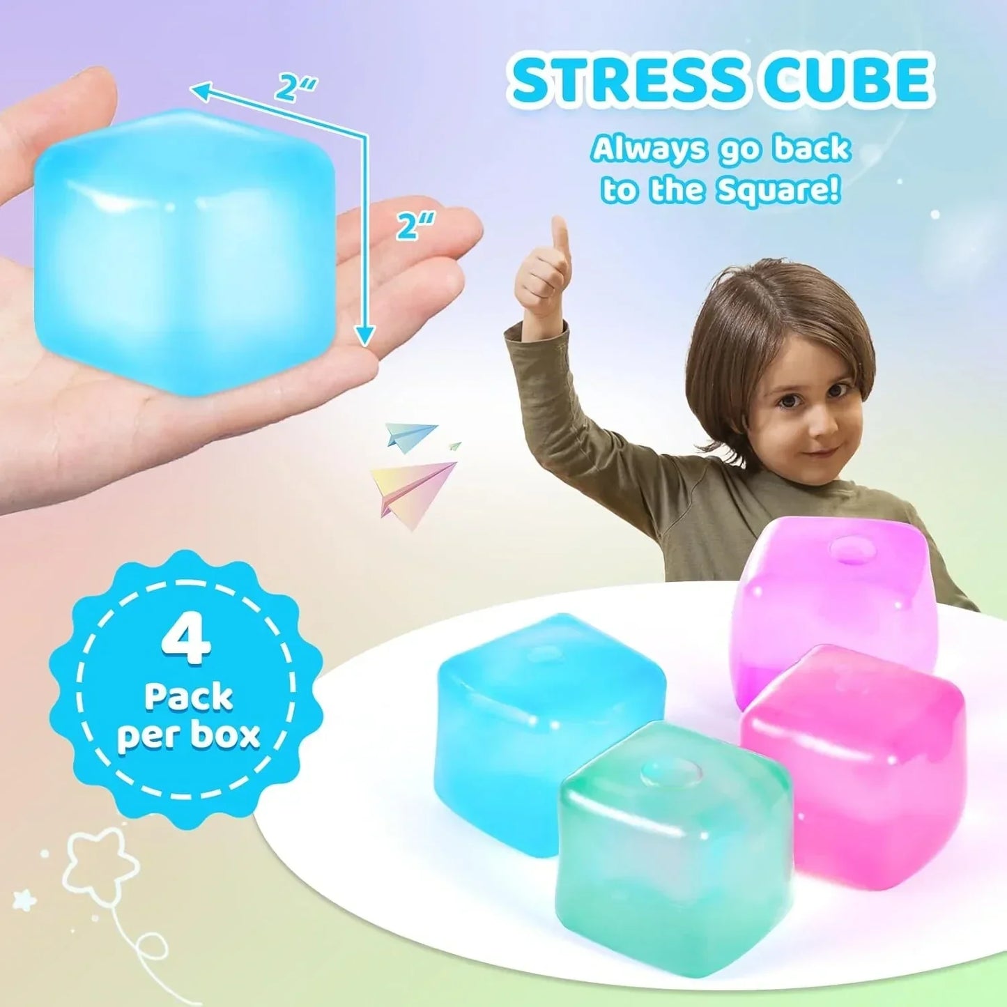 Squishy Fidget Toys Stress Cube, 4 Pack Solid Ice Cube High Density Malt Sugar Filled, Sensory Anxiety Relief Item for Kids Adults, Quiet Fidgets for Classroom, Calming Toys for ADHD