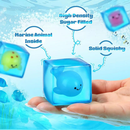 Squishy Fidget Toys Stress Cube, 3 Pack Mini Glow in The Dark Ice Cube, High Density Malt Sugar Filled Squeeze Square for Kids Adults, Quiet Fidgets for Classroom Student, Anxiety Relief Item