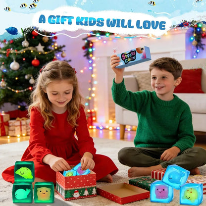 Squishy Fidget Toys Stress Cube, 3 Pack Mini Glow in The Dark Ice Cube, High Density Malt Sugar Filled Squeeze Square for Kids Adults, Quiet Fidgets for Classroom Student, Anxiety Relief Item