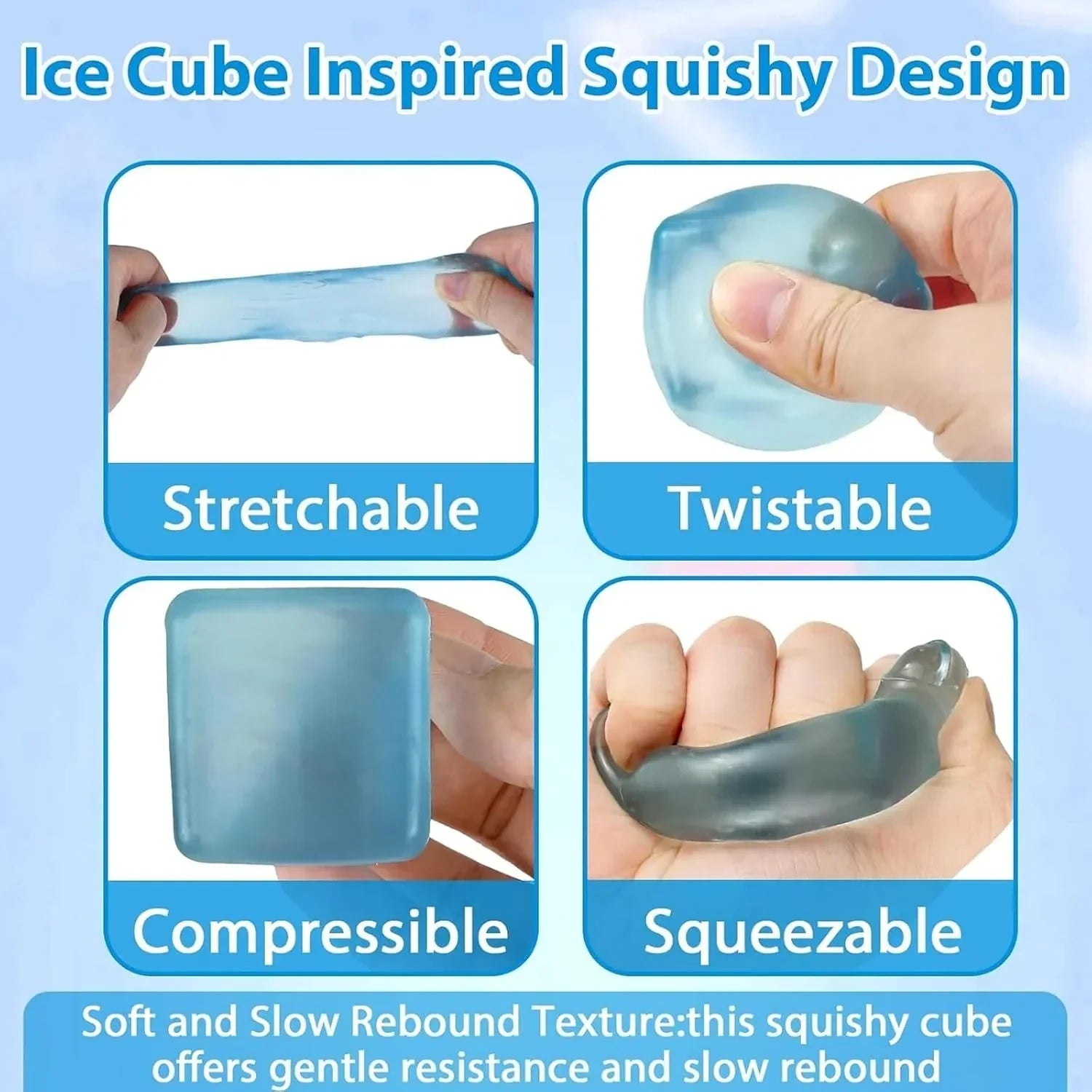 6 Pack Stress Cube, Slow Rising Ice Cube Stress Balls, Sensory Fidget Toy for Anxiety Relief, Square Shape Squishy Balls, Nice Cube Squishy for Party Favors