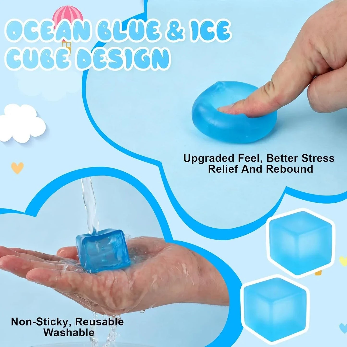 3PCS Nee Cube Squishy Stress Cube,Squishy Stress Ice Cube Fidget Toys,Slow Rising Stretchy Ice Cube Sugar Balls Squeeze Toys for Adult Use in Offices Homes