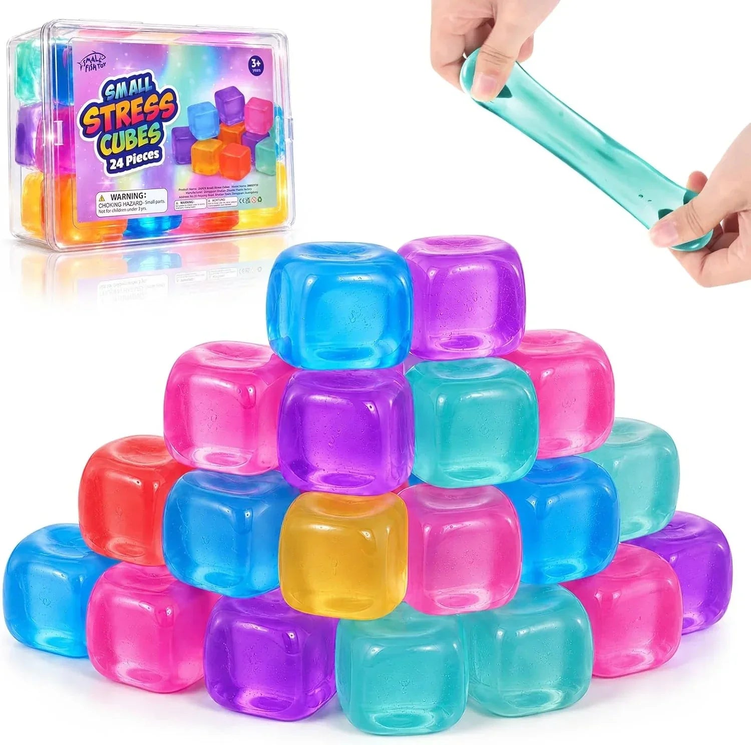 24 Pack Mini Stress Cubes for Kids: 1.18'' Soft Squeeze Toys with Storage Box, Slow Rising Sensory Fidget Toys for Classroom Prizes, Prize Box Toys, Party Favors