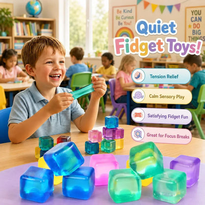 24 Pack Mini Stress Cubes for Kids: 1.18'' Soft Squeeze Toys with Storage Box, Slow Rising Sensory Fidget Toys for Classroom Prizes, Prize Box Toys, Party Favors