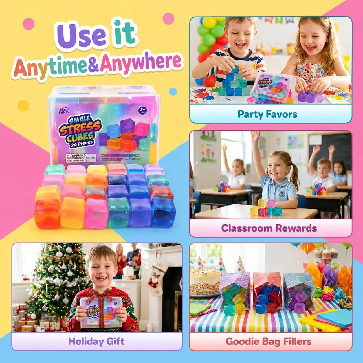24 Pack Mini Stress Cubes for Kids: 1.18'' Soft Squeeze Toys with Storage Box, Slow Rising Sensory Fidget Toys for Classroom Prizes, Prize Box Toys, Party Favors