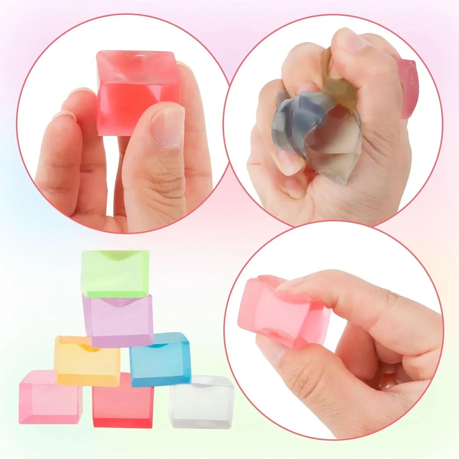 20 Pcs Stress Balls Fidget Toys, Ice Cube Sensory Squishy Fidget Toys Square Squeeze Balls for Adults Kids Anxiety Stress Relief, Classroom Prizes, Birthday Gifts Party Favors