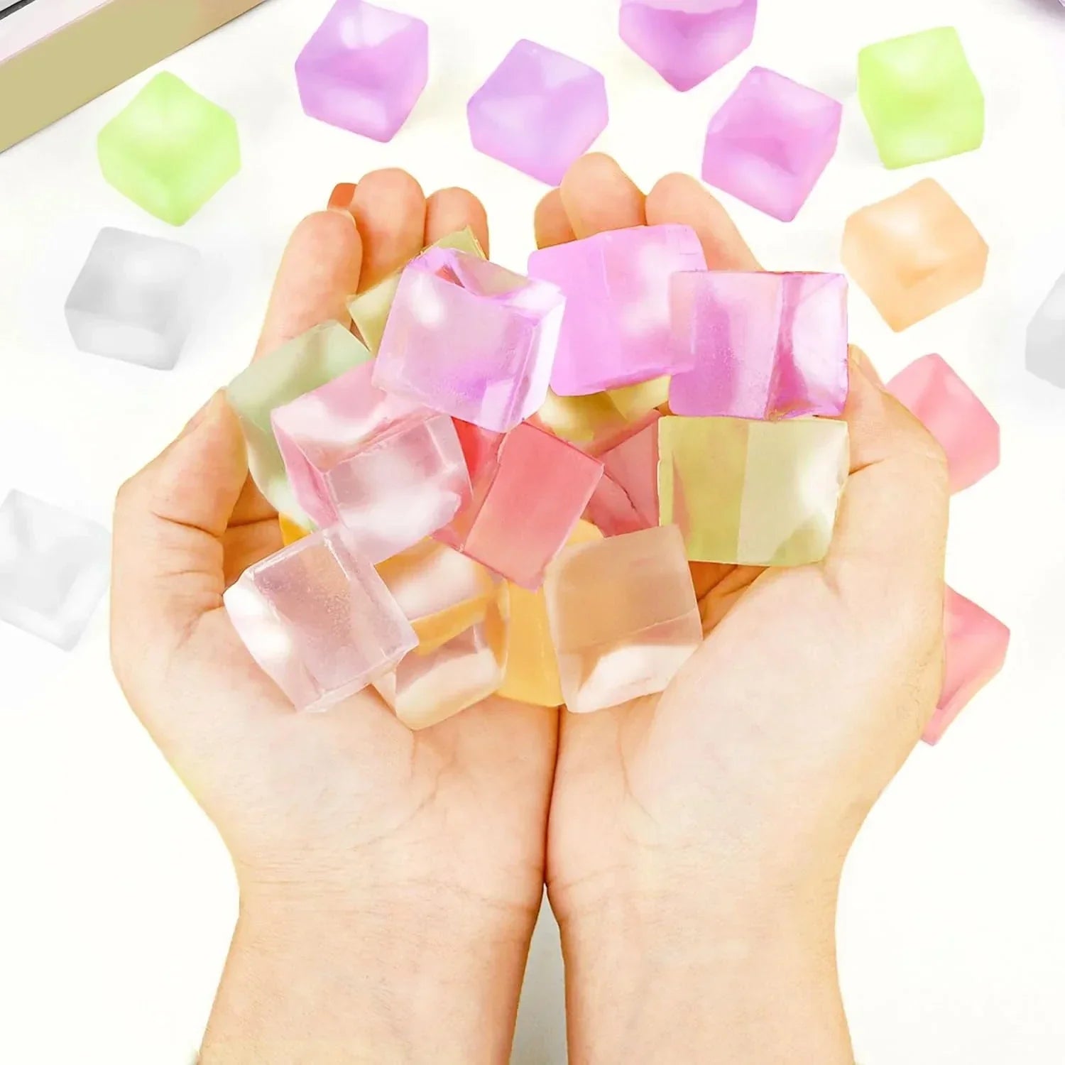 20 Pcs Stress Balls Fidget Toys, Ice Cube Sensory Squishy Fidget Toys Square Squeeze Balls for Adults Kids Anxiety Stress Relief, Classroom Prizes, Birthday Gifts Party Favors