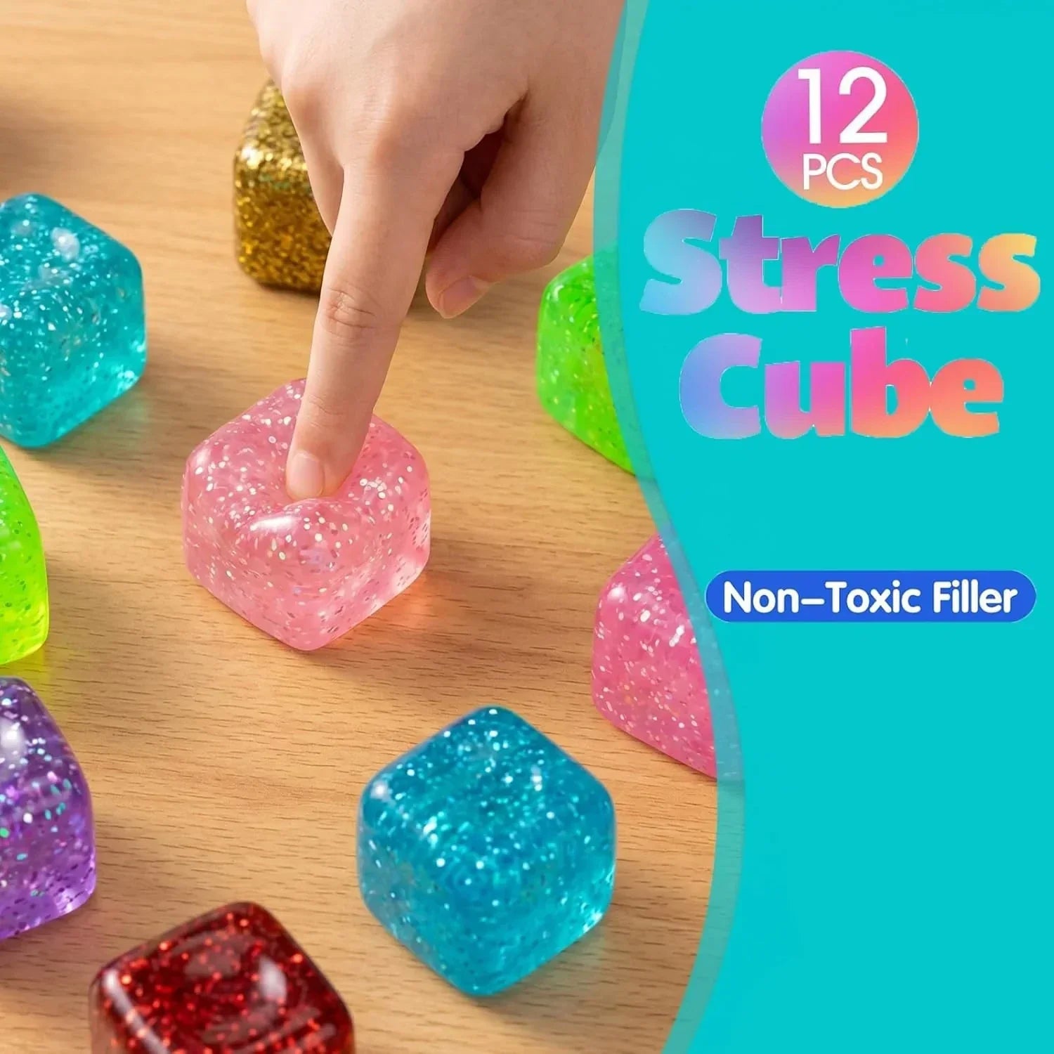 12 Pack Glitter Stress Cube Fidget Toys - Sensory Squeeze Toys for Stress & Anxiety Relief, Squishy Ice Cube Fidgets for Calm, Focus, Sensory Toys for Kids & Adults