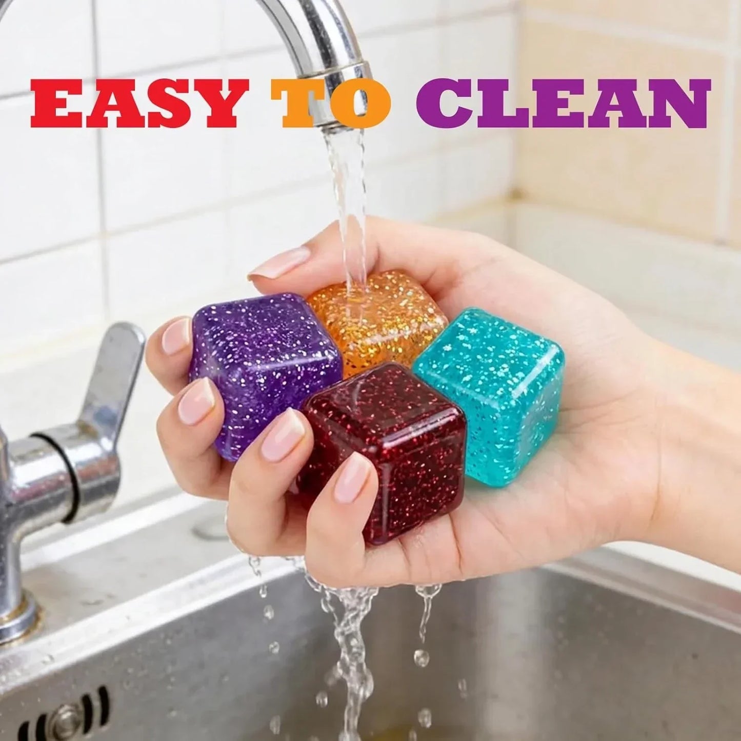 12 Pack Glitter Stress Cube Fidget Toys - Sensory Squeeze Toys for Stress & Anxiety Relief, Squishy Ice Cube Fidgets for Calm, Focus, Sensory Toys for Kids & Adults