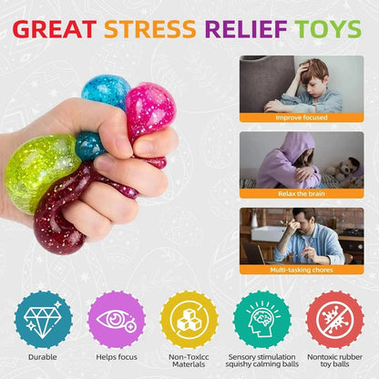 12 Pack Glitter Stress Cube Fidget Toys - Sensory Squeeze Toys for Stress & Anxiety Relief, Squishy Ice Cube Fidgets for Calm, Focus, Sensory Toys for Kids & Adults