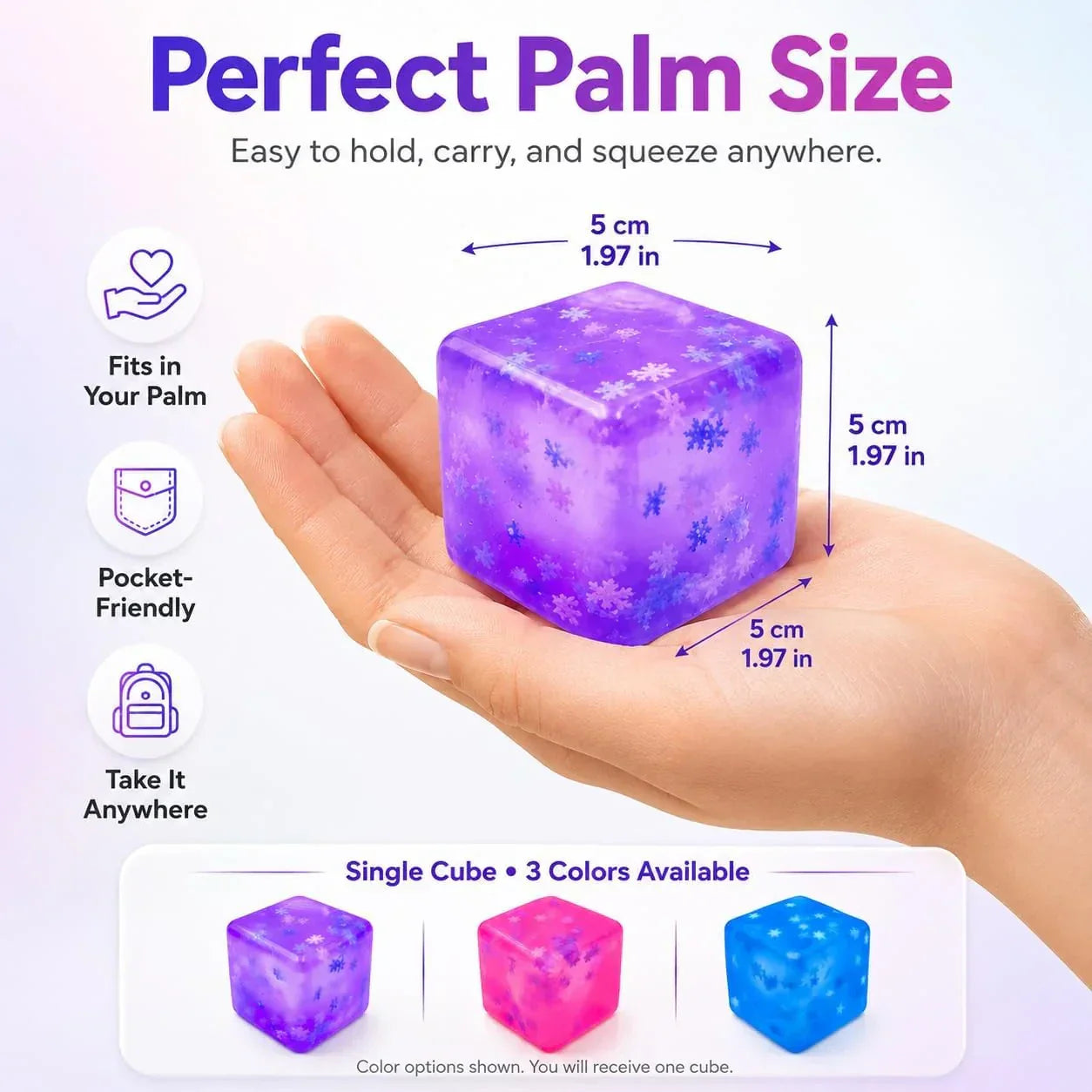 Stress Cube Squishy Toy, 1.97 Inch Slow Rising Fidget Stress Ball with Snowflake Inside, Silent Anxiety Relief Sensory Toy for Adults & Kids, Leakproof Gift-Ready Squeeze Cube
