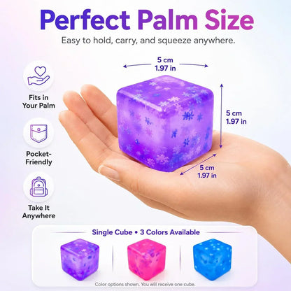 Stress Cube Squishy Toy, 1.97 Inch Slow Rising Fidget Stress Ball with Snowflake Inside, Silent Anxiety Relief Sensory Toy for Adults & Kids, Leakproof Gift-Ready Squeeze Cube