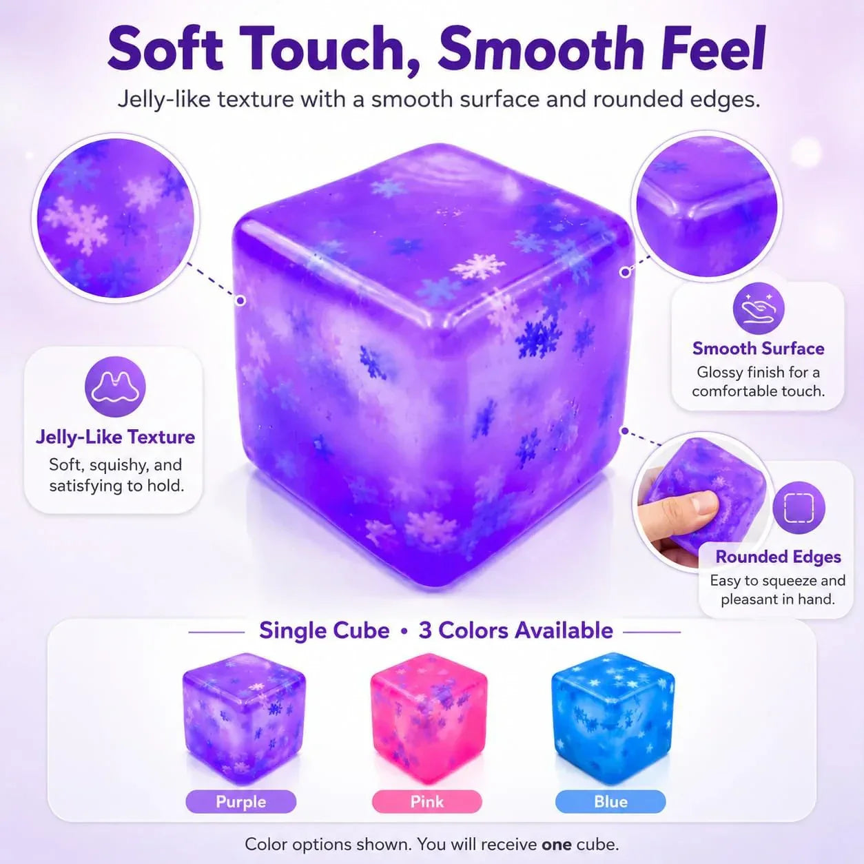 Stress Cube Squishy Toy, 1.97 Inch Slow Rising Fidget Stress Ball with Snowflake Inside, Silent Anxiety Relief Sensory Toy for Adults & Kids, Leakproof Gift-Ready Squeeze Cube