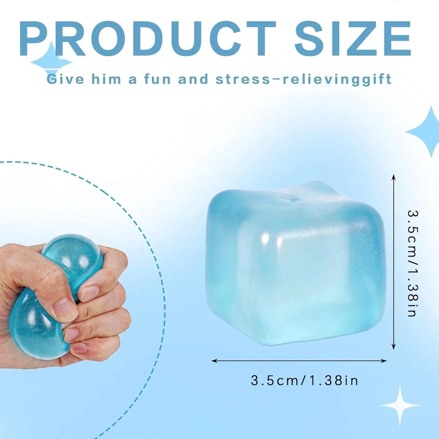 Ice Cube Squishy Toy 3.5cm (1.38") – Gel-Filled Slow Rising Squeeze Cube for Kids Ages 3+ & Adults, Mini Sensory Desk Toy for Classroom Rewards, Party Favors & Everyday Play (blue)