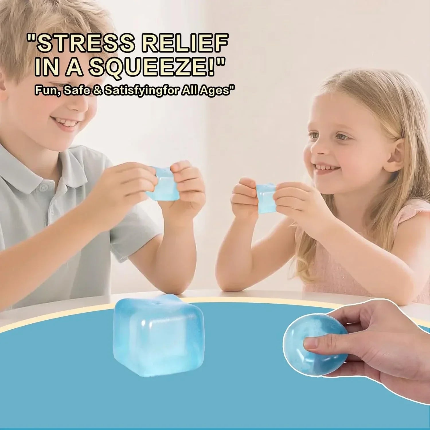 Ice Cube Squishy Toy 3.5cm (1.38") – Gel-Filled Slow Rising Squeeze Cube for Kids Ages 3+ & Adults, Mini Sensory Desk Toy for Classroom Rewards, Party Favors & Everyday Play (blue)