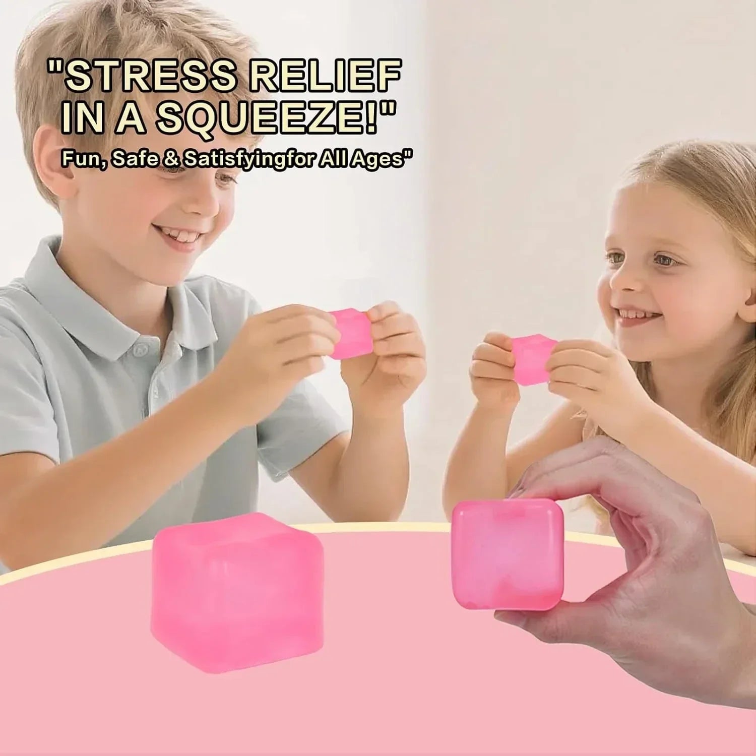 Ice Cube Squishy Toy 3.5cm (1.38") – Gel-Filled Slow Rising Squeeze Cube for Kids Ages 3+ & Adults, Mini Sensory Desk Toy for Classroom Rewards, Party Favors & Everyday Play (Pink)