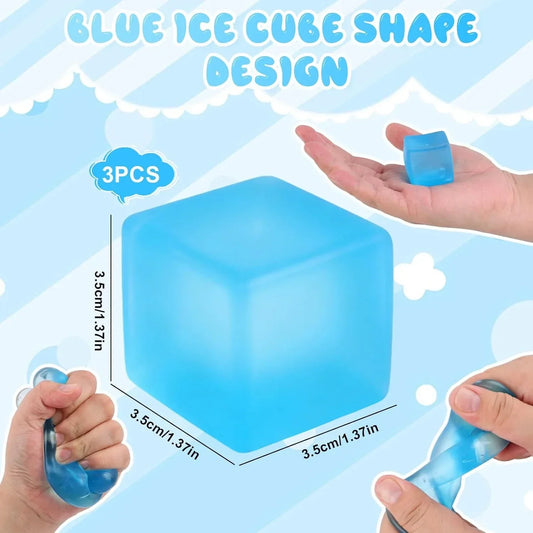 Ice Cube Stress Ball, 2026 New Squishy Stress Ice Cube Fidget Toys, Stress Relief Toys Squeeze Toys for Adults(3PCS-Blue)