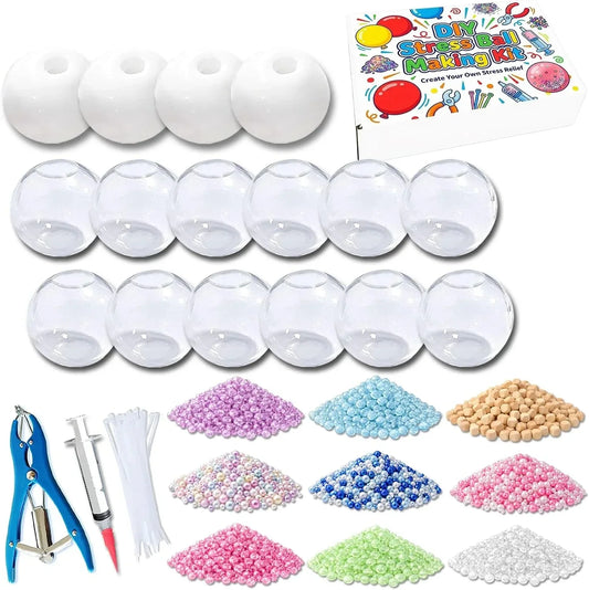 DIY Stress Ball Making Kit with 14.1 oz Filler, 16 TPR Skins, Vacuum Tool, 20 Cable Tie for Create ASMR Anxiety Relief Toys Crunchy Relaxing for Adult