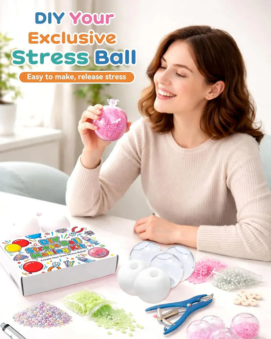 DIY Stress Ball Making Kit with 14.1 oz Filler, 16 TPR Skins, Vacuum Tool, 20 Cable Tie for Create ASMR Anxiety Relief Toys Crunchy Relaxing for Adult