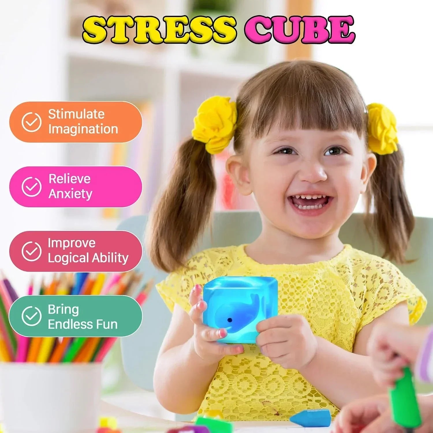 Stress Cube Squishy Fidget Toys Kids Adults - Glow in The Dark Whale Squish Toy Sensory Toys for Kids with Autism Stress Balls for Kids Squeeze Toys for Anxiety Stress Relief Easter Basket Stuffers