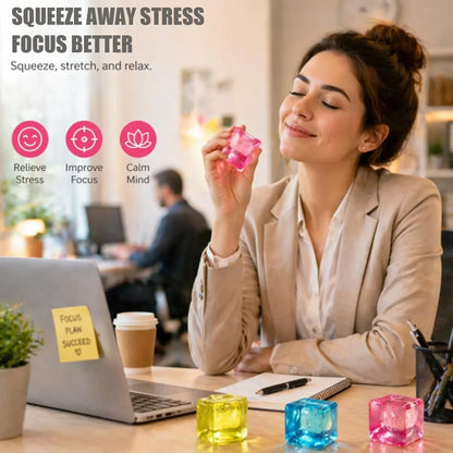Premium Block Cube Squishy-Squishy Stress Cube,Slow Rise Fidget Cube Squishies Sensory Soft High Density Ice Squeeze Ball Fidget Toy Ice Cube Slow Rise (Pink)