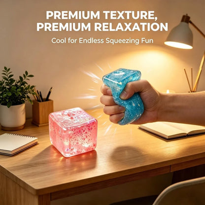 Premium Block Cube Squishy-Squishy Stress Cube,Slow Rise Fidget Cube Squishies Sensory Soft High Density Ice Squeeze Ball Fidget Toy Ice Cube Slow Rise (Pink)