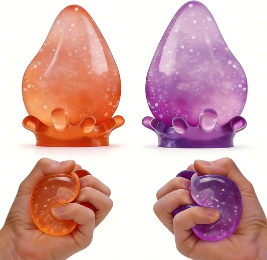 Water Drop Squeeze Squishies, Dream Squishy Drop Stress Ball, Gel-Filled Slow Rise Fidget Toy, Soft Sensory Relief for Anxiety Stress, 2026 New Party Favors (Purple+Orange Color)