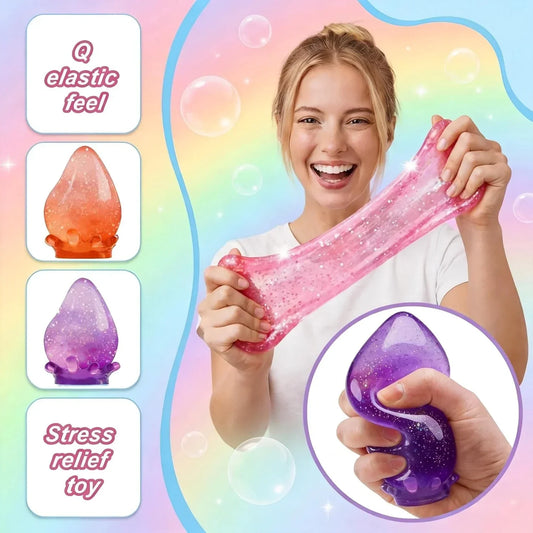 Water Drop Squeeze Squishies, Dream Squishy Drop Stress Ball, Gel-Filled Slow Rise Fidget Toy, Soft Sensory Relief for Anxiety Stress, 2026 New Party Favors (Purple+Orange Color)