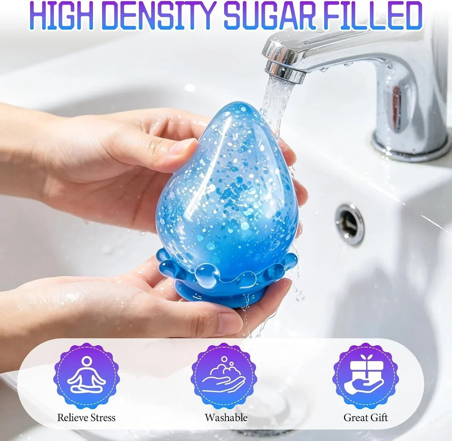Dreamy Water Drop Slow-Rebound Sensory Stress Ball, Contains Maltose, Suitable for Adults, High-Intensity Flashing Water Droplet Squeezing Toy, Relieves Anxiety, Office Desk Ornament, Blue