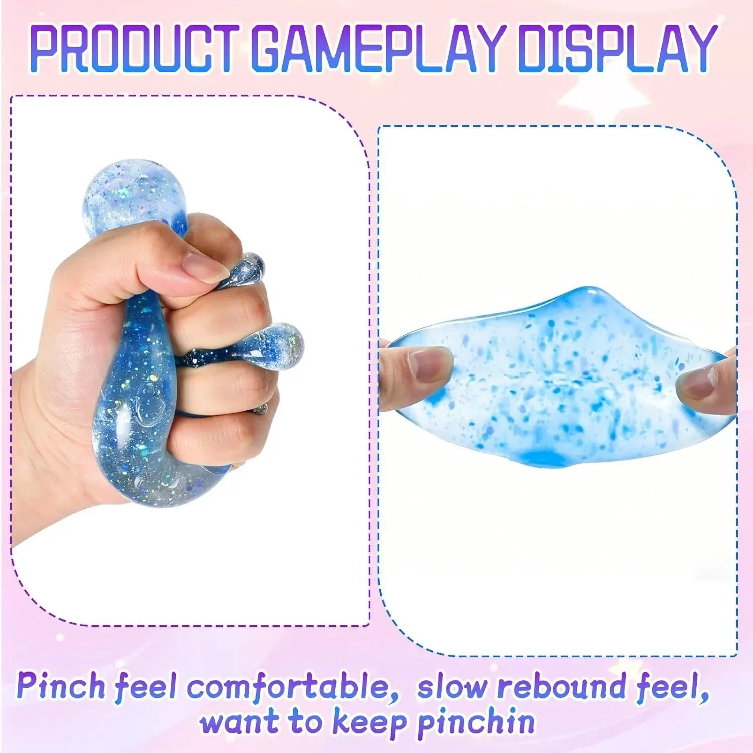 Dreamy Water Drop Slow-Rebound Sensory Stress Ball, Contains Maltose, Suitable for Adults, High-Intensity Flashing Water Droplet Squeezing Toy, Relieves Anxiety, Office Desk Ornament, Blue