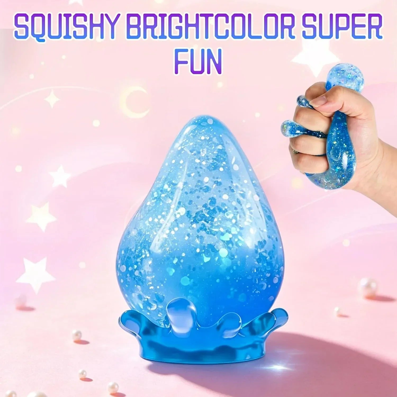 Dreamy Water Drop Slow-Rebound Sensory Stress Ball, Contains Maltose, Suitable for Adults, High-Intensity Flashing Water Droplet Squeezing Toy, Relieves Anxiety, Office Desk Ornament, Blue