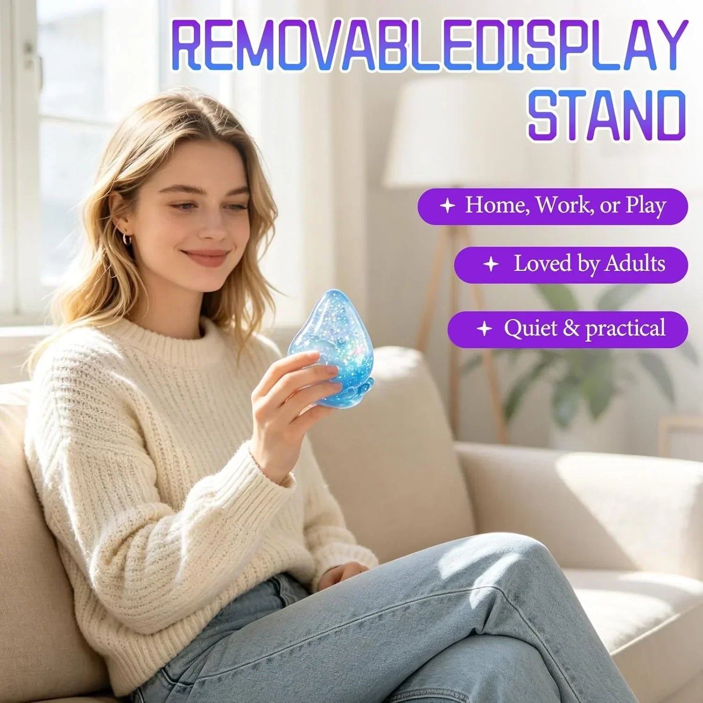Dreamy Water Drop Slow-Rebound Sensory Stress Ball, Contains Maltose, Suitable for Adults, High-Intensity Flashing Water Droplet Squeezing Toy, Relieves Anxiety, Office Desk Ornament, Blue