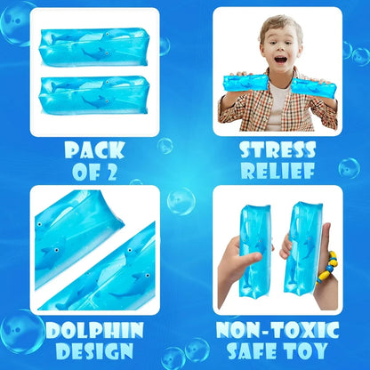 Bedwina Dolphin Water Wiggler Toy - (Pack of 2) 4.75-Inch Water Snake Sensory Fidget Toys & Slippery Water Tube for Birthday Party Favor or Game Prizes for Kids