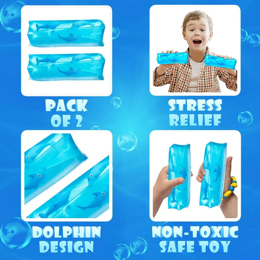 Bedwina Dolphin Water Wiggler Toy - (Pack of 2) 4.75-Inch Water Snake Sensory Fidget Toys & Slippery Water Tube for Birthday Party Favor or Game Prizes for Kids