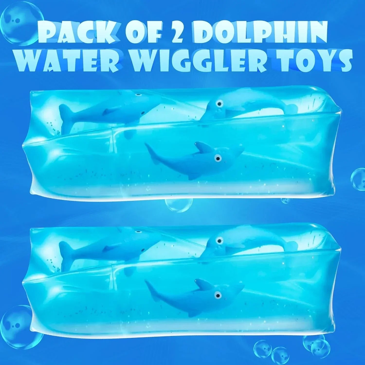 Bedwina Dolphin Water Wiggler Toy - (Pack of 2) 4.75-Inch Water Snake Sensory Fidget Toys & Slippery Water Tube for Birthday Party Favor or Game Prizes for Kids