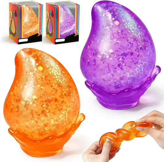 2 Pcs Stress Ball Fidget Toy, Soft Water Drop Stress Relief Gift for Kids Adults, Malt Sugar Squeeze Sensory Balls Stress Toys for Relief Anxiety Birthday Party Favors (Orange & Purple)