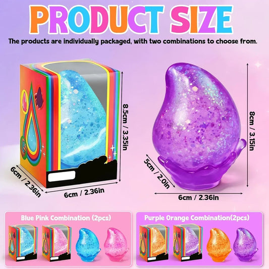 2 Pcs Stress Ball Fidget Toy, Soft Water Drop Stress Relief Gift for Kids Adults, Malt Sugar Squeeze Sensory Balls Stress Toys for Relief Anxiety Birthday Party Favors (Orange & Purple)